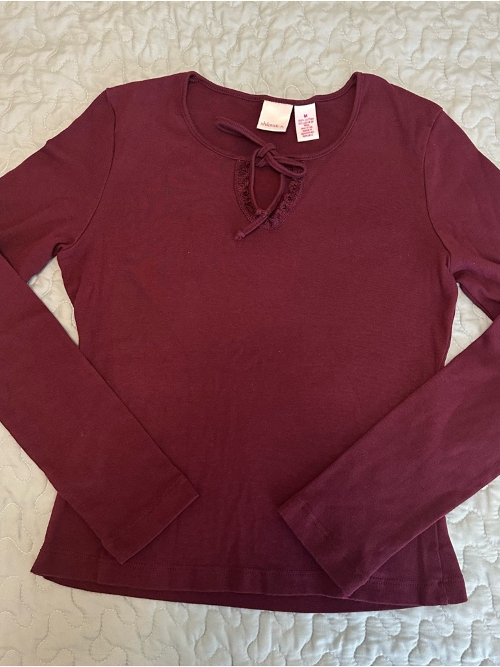 Xhilaration Maroon Burgundy Bow Detail Long-Sleeve Women’s Top